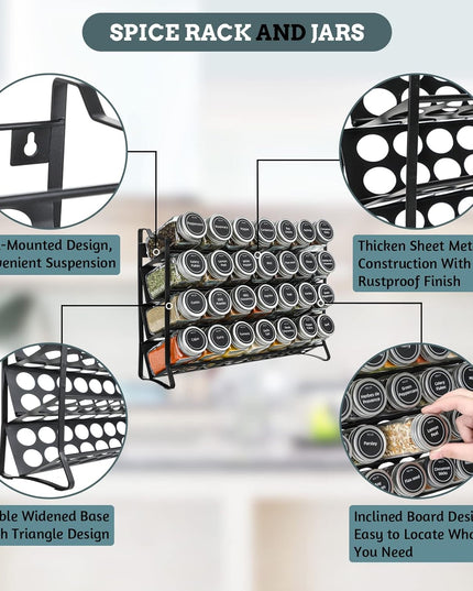 CARLA HOME Spice Rack organiser with 28 Spice Jars, Spice Labels, Funnel and Marker for Kitchen Countertop-1992735297644924931
