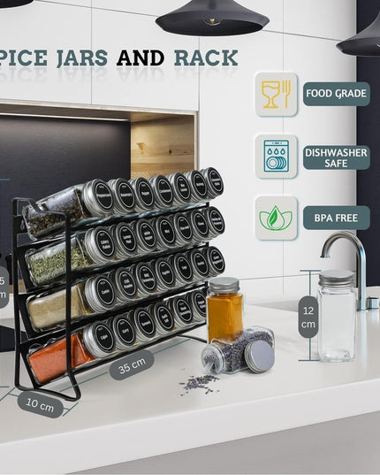 CARLA HOME Spice Rack organiser with 28 Spice Jars, Spice Labels, Funnel and Marker for Kitchen Countertop-1992735297644924933