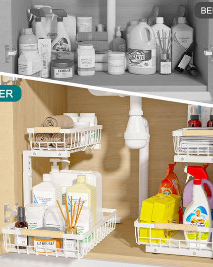 CARLA HOME 2-Tier Kitchen Under Sink Organiser Storage with Height Adjustable, Unique Slide Rail & Suction Cups for Storage-1992735299716911110