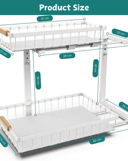 CARLA HOME 2-Tier Kitchen Under Sink Organiser Storage with Height Adjustable, Unique Slide Rail & Suction Cups for Storage-1992735299716911111