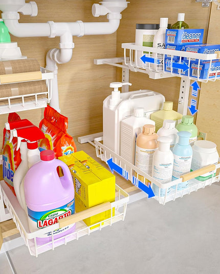 CARLA HOME 2-Tier Kitchen Under Sink Organiser Storage with Height Adjustable, Unique Slide Rail & Suction Cups for Storage-1992735299716911112