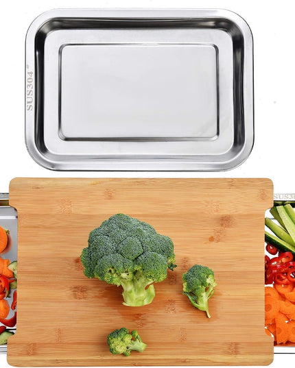 CARLA HOME Chopping Board with with 2 Organiser Stainless Steel Trays Containers-1992735287557623808