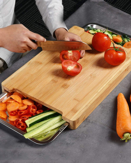CARLA HOME Chopping Board with with 2 Organiser Stainless Steel Trays Containers-1992735287557623809