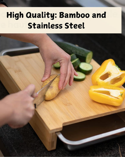 CARLA HOME Chopping Board with with 2 Organiser Stainless Steel Trays Containers-1992735287557623810