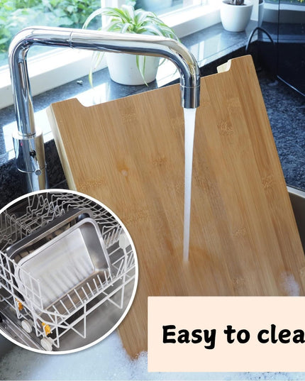 CARLA HOME Chopping Board with with 2 Organiser Stainless Steel Trays Containers-1992735287557623814