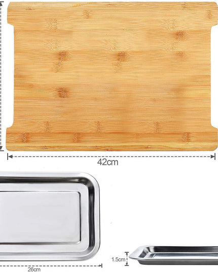 CARLA HOME Chopping Board with with 2 Organiser Stainless Steel Trays Containers-1992735287557623815