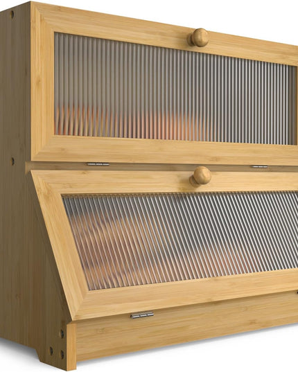 CARLA HOME Double Layer Bamboo Bread Box for Kitchen Counter with Large Capacity and Clear Window-1992735293874245632