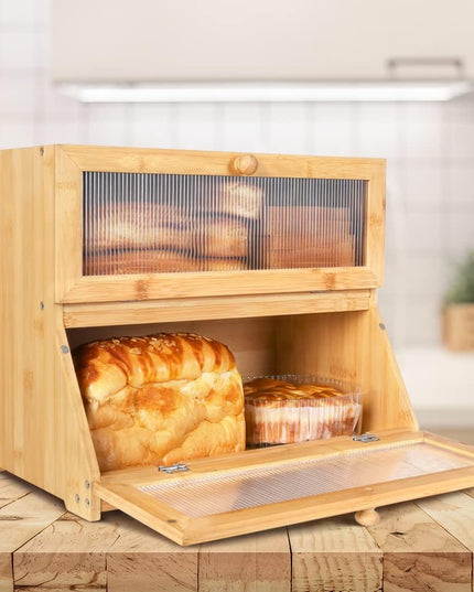CARLA HOME Double Layer Bamboo Bread Box for Kitchen Counter with Large Capacity and Clear Window-1992735293874245633