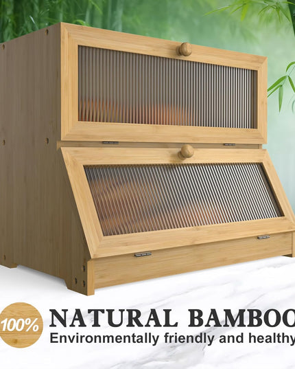 CARLA HOME Double Layer Bamboo Bread Box for Kitchen Counter with Large Capacity and Clear Window-1992735293874245635