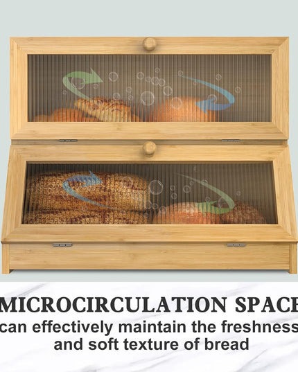 CARLA HOME Double Layer Bamboo Bread Box for Kitchen Counter with Large Capacity and Clear Window-1992735293874245636