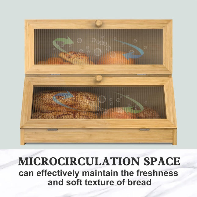 CARLA HOME Double Layer Bamboo Bread Box for Kitchen Counter with Large Capacity and Clear Window-1992735293874245636