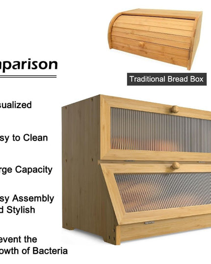 CARLA HOME Double Layer Bamboo Bread Box for Kitchen Counter with Large Capacity and Clear Window-1992735293874245638
