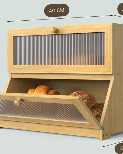CARLA HOME Double Layer Bamboo Bread Box for Kitchen Counter with Large Capacity and Clear Window-1992735293874245640