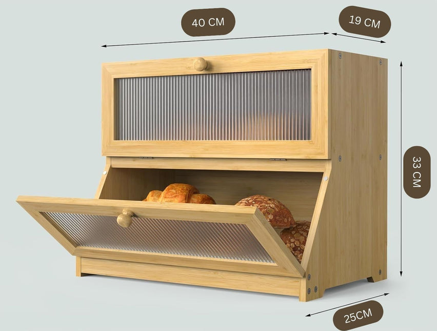 CARLA HOME Double Layer Bamboo Bread Box for Kitchen Counter with Large Capacity and Clear Window-1992735293874245640