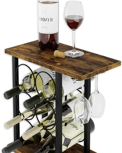CARLA HOME Wine Rack Countertop Wooden & Metal Holder for 6 Bottles & 2 Glasses-1992735291244417024