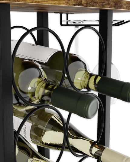 CARLA HOME Wine Rack Countertop Wooden & Metal Holder for 6 Bottles & 2 Glasses-1992735291244417028