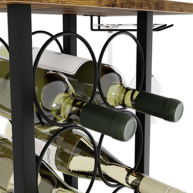 CARLA HOME Wine Rack Countertop Wooden & Metal Holder for 6 Bottles & 2 Glasses-1992735291244417028