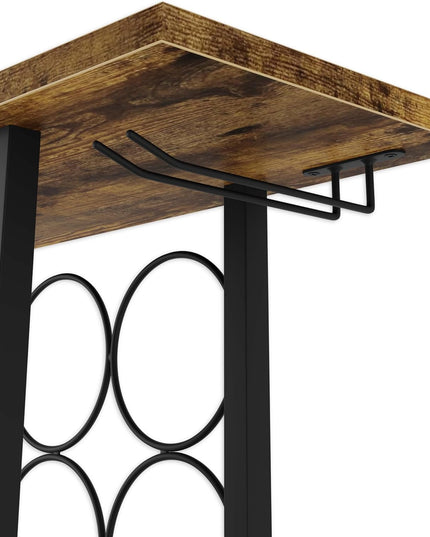 CARLA HOME Wine Rack Countertop Wooden & Metal Holder for 6 Bottles & 2 Glasses-1992735291244417031