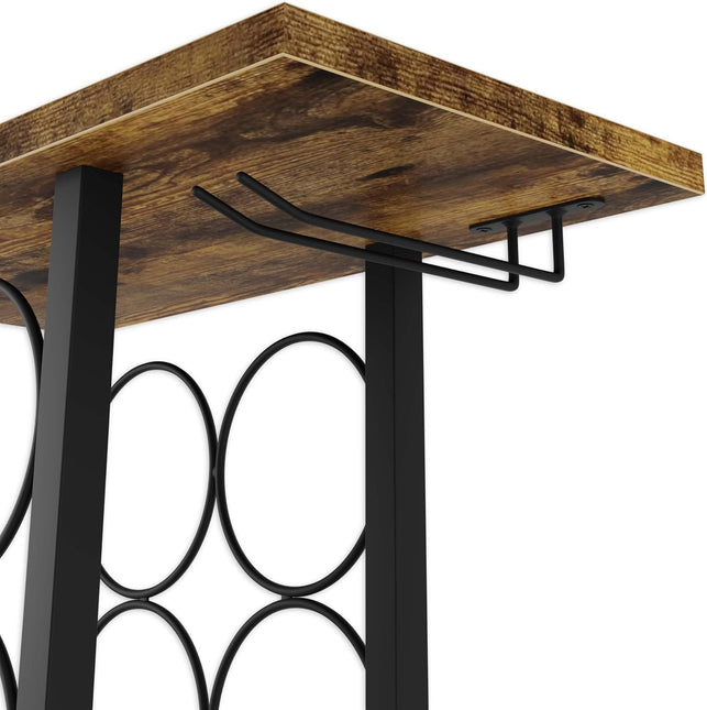 CARLA HOME Wine Rack Countertop Wooden & Metal Holder for 6 Bottles & 2 Glasses-1992735291244417031