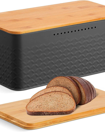 CARLA HOME Bread Bin with Bamboo Lid used as Chopping Board for Kitchen Countertop-1992735287352102912