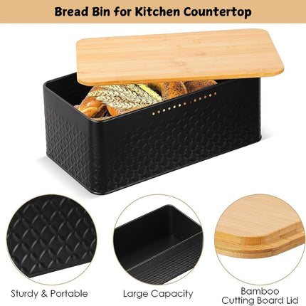 CARLA HOME Bread Bin with Bamboo Lid used as Chopping Board for Kitchen Countertop-1992735287352102913