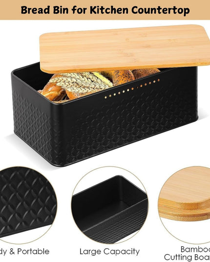 CARLA HOME Bread Bin with Bamboo Lid used as Chopping Board for Kitchen Countertop-1992735287352102913