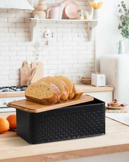 CARLA HOME Bread Bin with Bamboo Lid used as Chopping Board for Kitchen Countertop-1992735287352102916