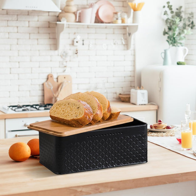 CARLA HOME Bread Bin with Bamboo Lid used as Chopping Board for Kitchen Countertop-1992735287352102916