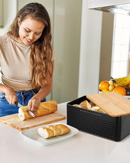 CARLA HOME Bread Bin with Bamboo Lid used as Chopping Board for Kitchen Countertop-1992735287352102917