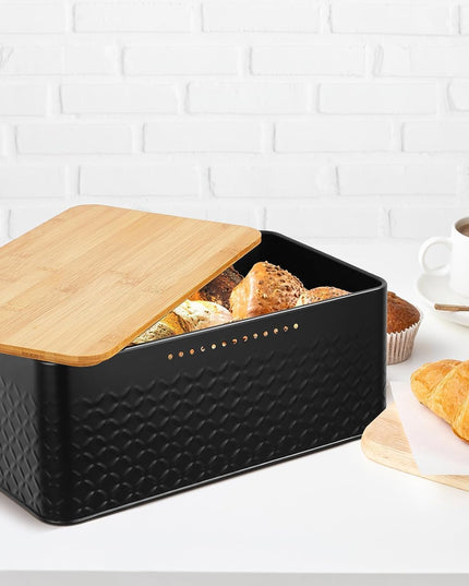 CARLA HOME Bread Bin with Bamboo Lid used as Chopping Board for Kitchen Countertop-1992735287352102920