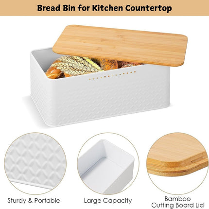 CARLA HOME Bread Bin with Bamboo Lid used as Chopping Board for Kitchen Countertop-1992735288803332097