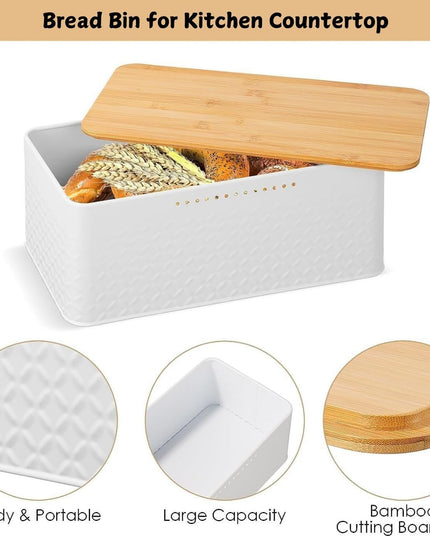 CARLA HOME Bread Bin with Bamboo Lid used as Chopping Board for Kitchen Countertop-1992735288803332097