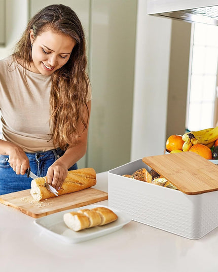 CARLA HOME Bread Bin with Bamboo Lid used as Chopping Board for Kitchen Countertop-1992735288803332101