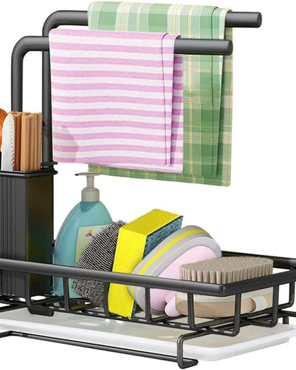 CARLA HOME Sink Caddy Sponge Holder with Drain Tray, Brush Holder & Dishcloth Holder for Kitchen-1992735287725395968