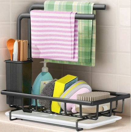 CARLA HOME Sink Caddy Sponge Holder with Drain Tray, Brush Holder & Dishcloth Holder for Kitchen-1992735287725395969