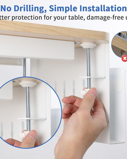 CARLA HOME Under Desk Side Laptop Holder Storage with No Drill Cable Management Tray and Pen Storage for Office and Home-1992735296592154625