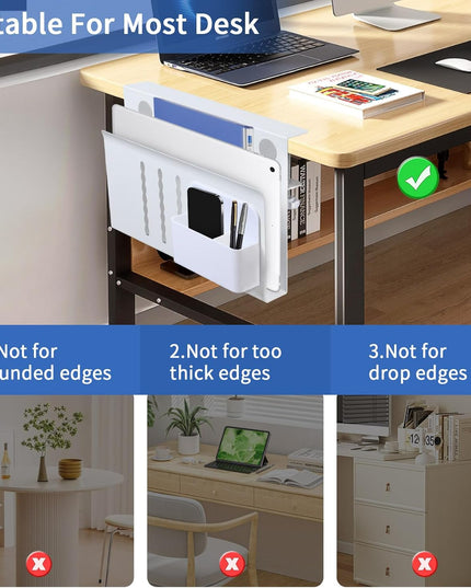 CARLA HOME Under Desk Side Laptop Holder Storage with No Drill Cable Management Tray and Pen Storage for Office and Home-1992735296592154626