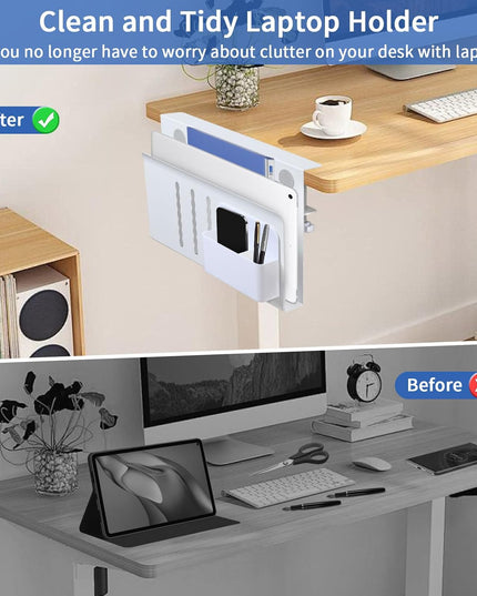 CARLA HOME Under Desk Side Laptop Holder Storage with No Drill Cable Management Tray and Pen Storage for Office and Home-1992735296592154627