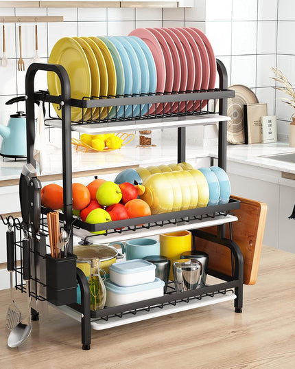CARLA HOME Dish Drying Rack 3 Tier Large Capacity Kitchen Storage with Utensil and Cutting Board Holder-1992735288283238401