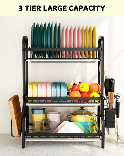 CARLA HOME Dish Drying Rack 3 Tier Large Capacity Kitchen Storage with Utensil and Cutting Board Holder-1992735288283238402