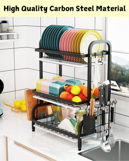 CARLA HOME Dish Drying Rack 3 Tier Large Capacity Kitchen Storage with Utensil and Cutting Board Holder-1992735288283238404