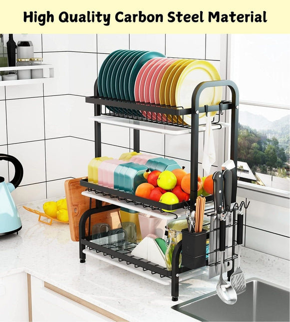 CARLA HOME Dish Drying Rack 3 Tier Large Capacity Kitchen Storage with Utensil and Cutting Board Holder-1992735288283238404