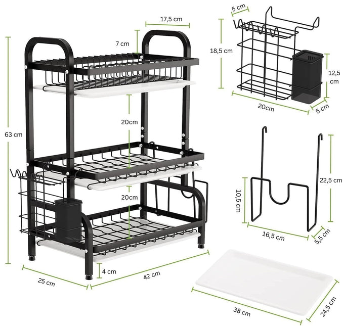 CARLA HOME Dish Drying Rack 3 Tier Large Capacity Kitchen Storage with Utensil and Cutting Board Holder-1992735288283238407