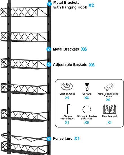CARLA HOME 6 Tier Adjustable Baskets Over Door Pantry Organiser for Home Kitchen-1992735300773875718