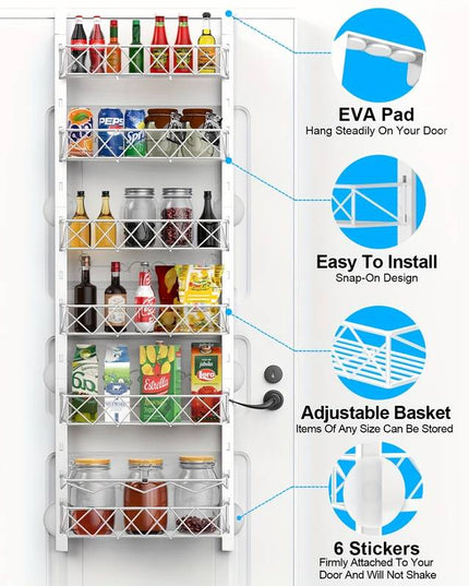 CARLA HOME 6 Tier Adjustable Baskets Over Door Pantry Organiser for Home Kitchen-1992735283900190722