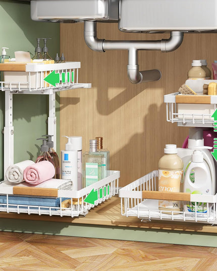 CARLA HOME Set 2 pcs - 2-Tier Kitchen Under Sink Organiser Storage with Height Adjustable, Unique Slide Rail & Suction Cups for Storage-1978962251352248320