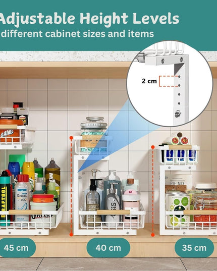 CARLA HOME Set 2 pcs - 2-Tier Kitchen Under Sink Organiser Storage with Height Adjustable, Unique Slide Rail & Suction Cups for Storage-1978962251352248323