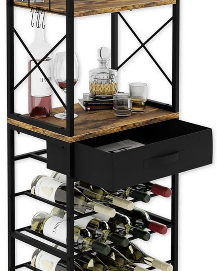 CARLA HOME Freestanding Wine Rack for 20 Bottles with Wood Countertop and Sturdy Metal Frame-1992735288069328896