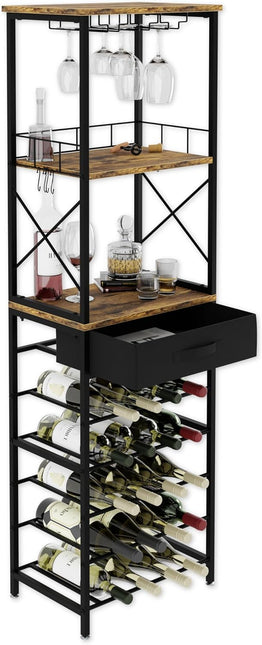 CARLA HOME Freestanding Wine Rack for 20 Bottles with Wood Countertop and Sturdy Metal Frame-1992735288069328896