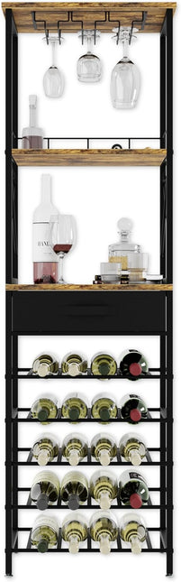 CARLA HOME Freestanding Wine Rack for 20 Bottles with Wood Countertop and Sturdy Metal Frame-1992735288069328900
